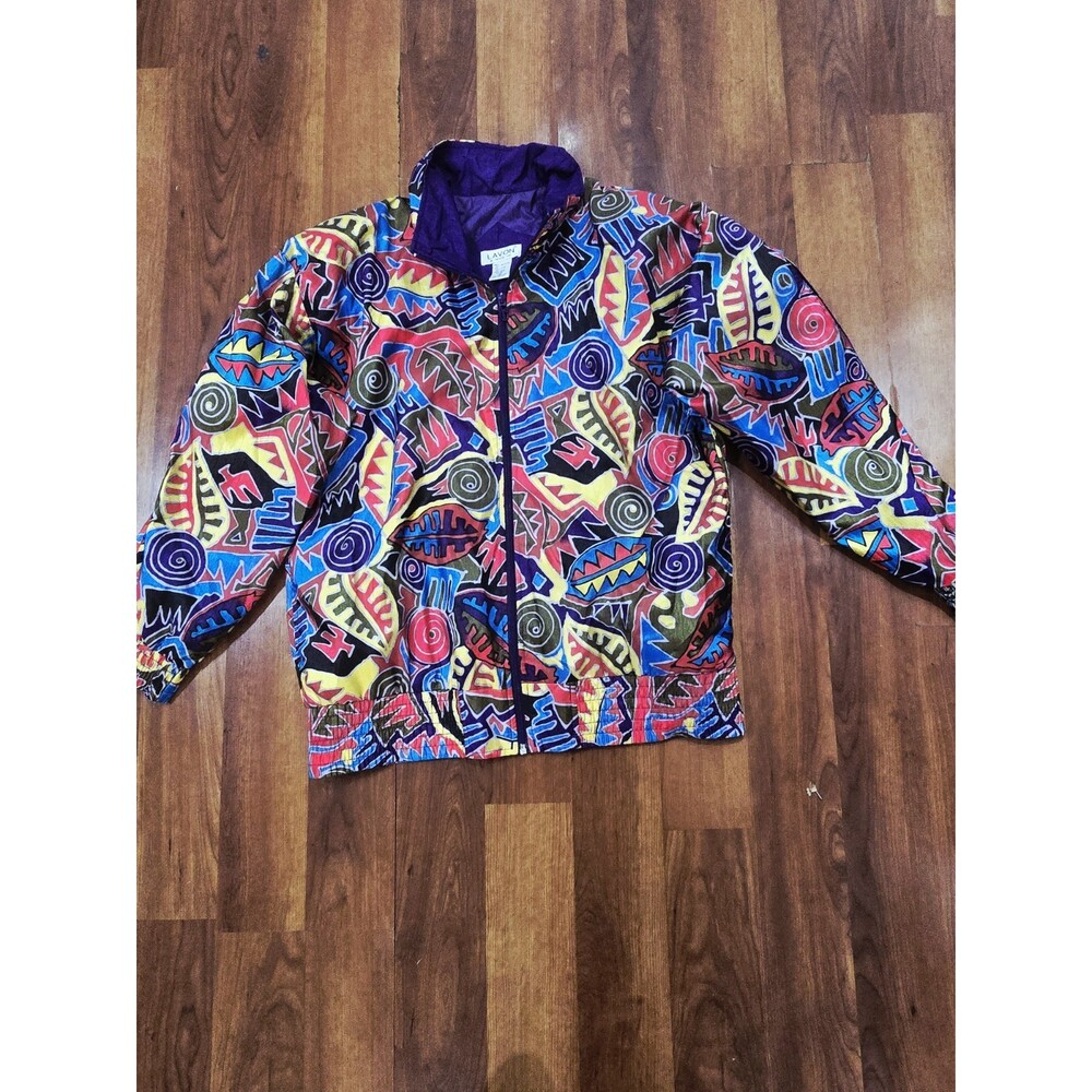 Vtg 90s Y2K Lavon All Over Abstrat Print Windbreaker Zip Jacket Retro Streetwear